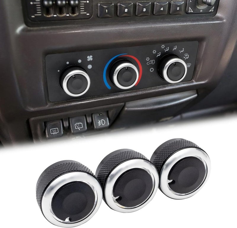 TOPINSTALL Stylish AC Knobs Compatible with 1999-2006 Jeep Wrangler Accessories, 3PCS A/C Climate Control Switch Button Heater Blower Temperature Fan Speed System Replacement 05011218AC 5011218AC - Image 1